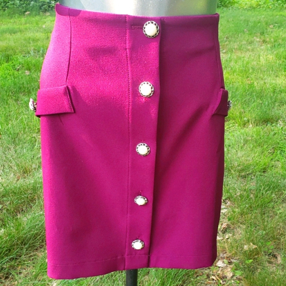 ASOS berry pearl button up mini skirt